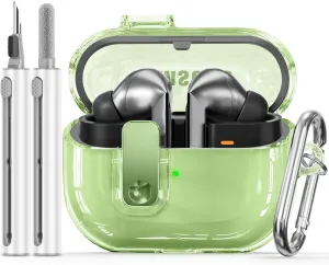 PolislimeLockable Housingfor Samsung Galaxy Buds 3 Case/Galaxy Buds 3 Pro Case,Compatible with Galaxy Buds Pro 3 Cases Flexible TPU Clear Cases and Cleaner Kit Accessories for Men for Women (Green)