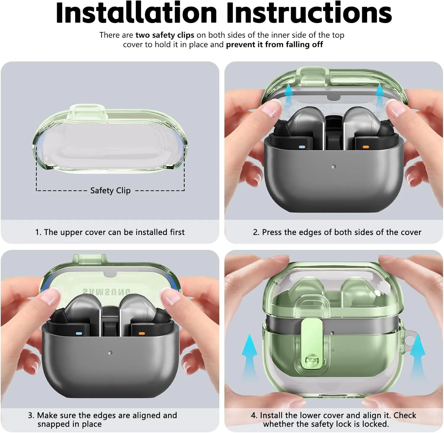 PolislimeLockable Housingfor Samsung Galaxy Buds 3 Case/Galaxy Buds 3 Pro Case,Compatible with Galaxy Buds Pro 3 Cases Flexible TPU Clear Cases and Cleaner Kit Accessories for Men for Women (Green)