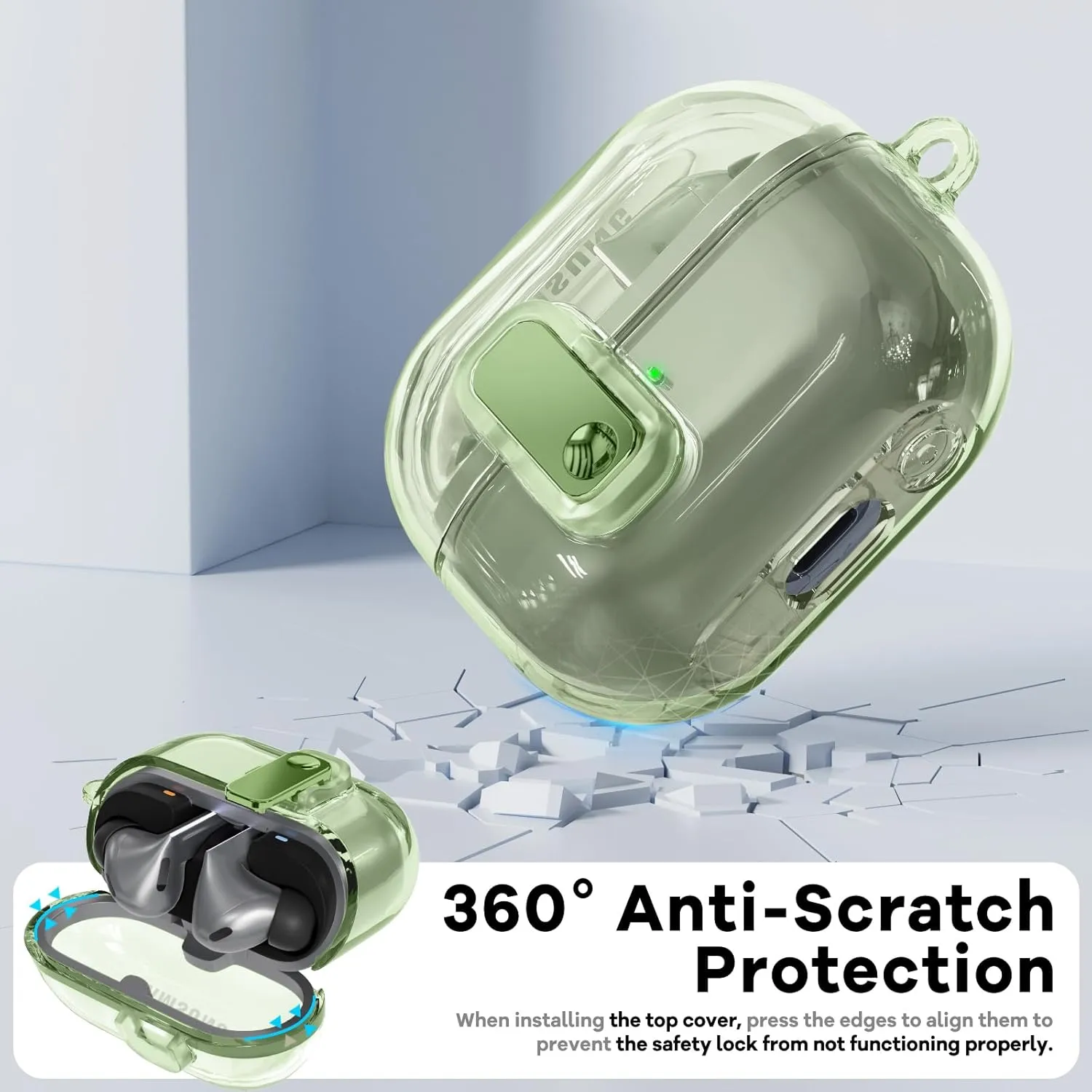 PolislimeLockable Housingfor Samsung Galaxy Buds 3 Case/Galaxy Buds 3 Pro Case,Compatible with Galaxy Buds Pro 3 Cases Flexible TPU Clear Cases and Cleaner Kit Accessories for Men for Women (Green)