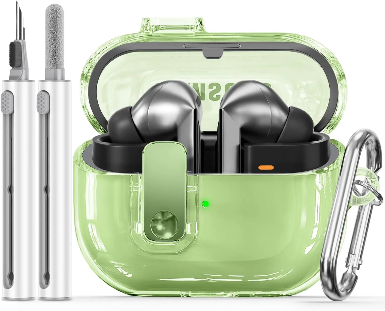PolislimeLockable Housingfor Samsung Galaxy Buds 3 Case/Galaxy Buds 3 Pro Case,Compatible with Galaxy Buds Pro 3 Cases Flexible TPU Clear Cases and Cleaner Kit Accessories for Men for Women (Green)