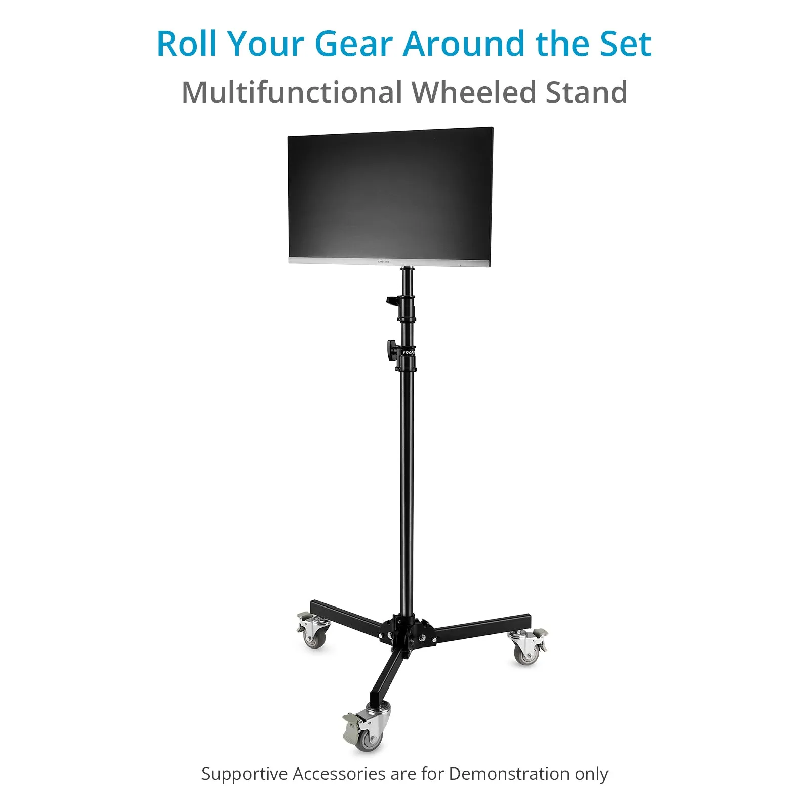 Proaim 5/8 Folding Wheel Base Stand for Lights & Studio Photography | Max. Height: 8.6 Feet