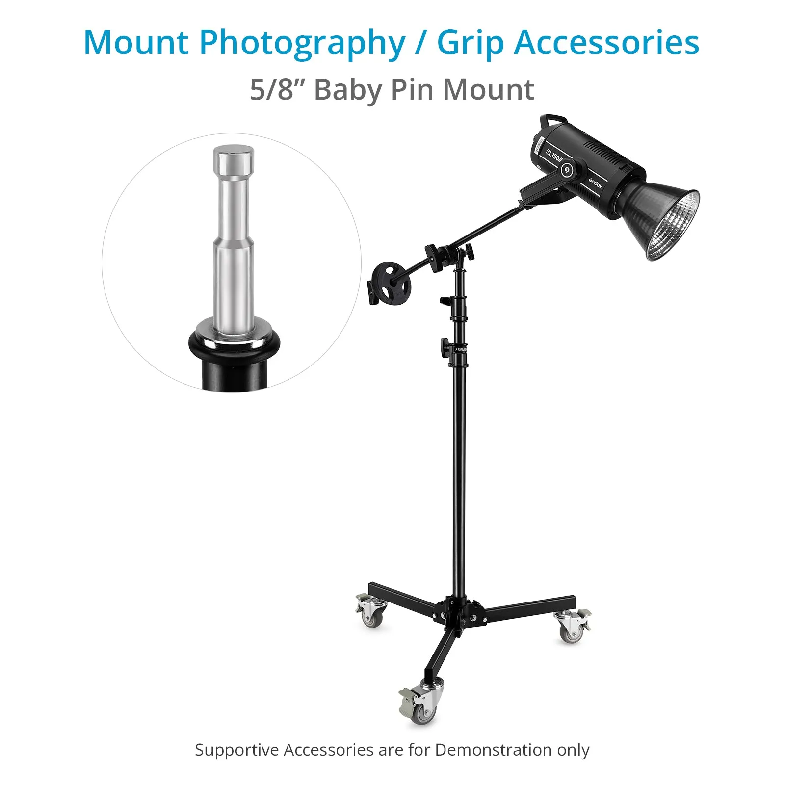 Proaim 5/8 Folding Wheel Base Stand for Lights & Studio Photography | Max. Height: 8.6 Feet