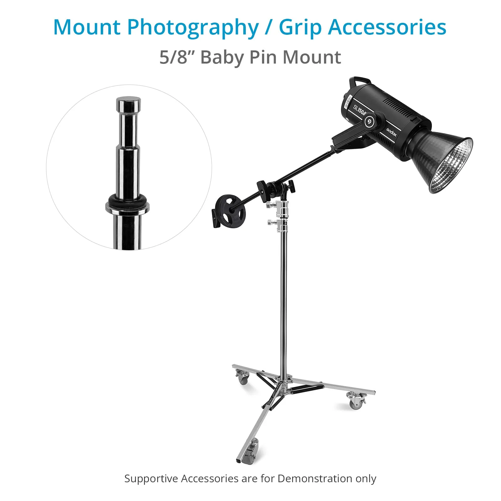 Proaim Baby 5/8 Jr. Roller Support Stand w Wheels for Studio, Photography | Max. Height: 9.5 Feet