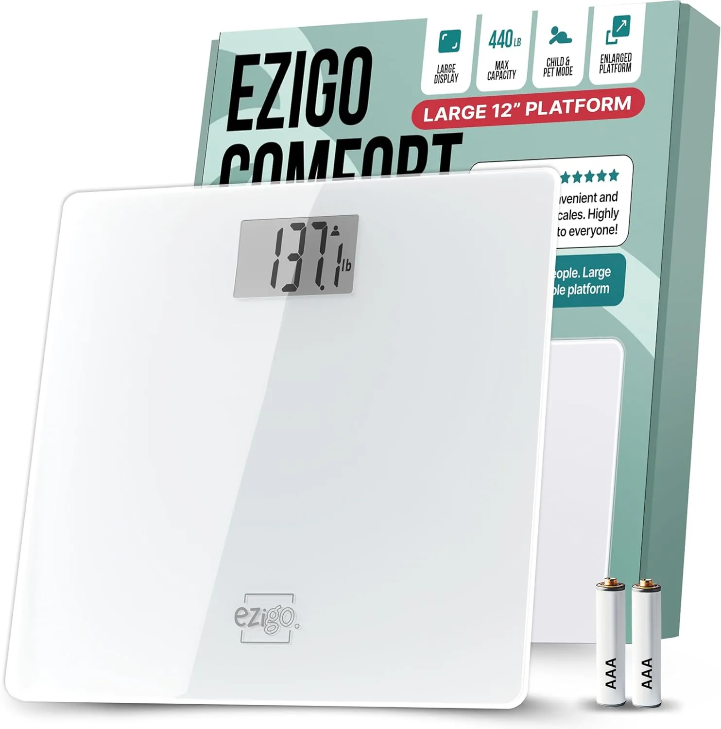 Professional Bathroom Scale for Body Weight with X-Large Platform Accurate Body Weight Scale for Adults, Seniors and Pets, 12-inch 30cm Platform, High Capacity 440lb/200kg, White