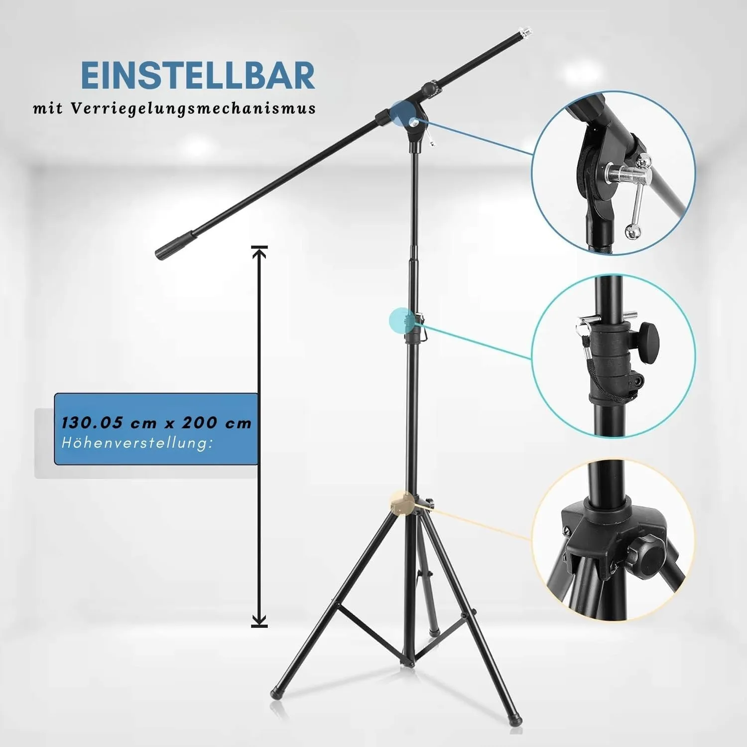 Pyle Heavy Duty Microphone Stand-Height Adjustable from 51.2'' to 78.75'' Inch High w/Extendable Telescoping Boom Arm 29.5'' and Stable Tripod Base-Clutch in T-Bar Adjustment Point PMKS56
