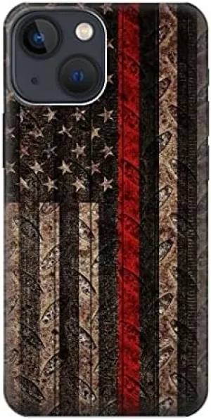R3804 Fire Fighter Metal Red Line Flag Graphic Case Cover for iPhone 13 Mini