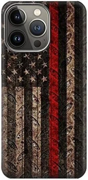 R3804 Fire Fighter Metal Red Line Flag Graphic Case Cover for iPhone 13 Pro