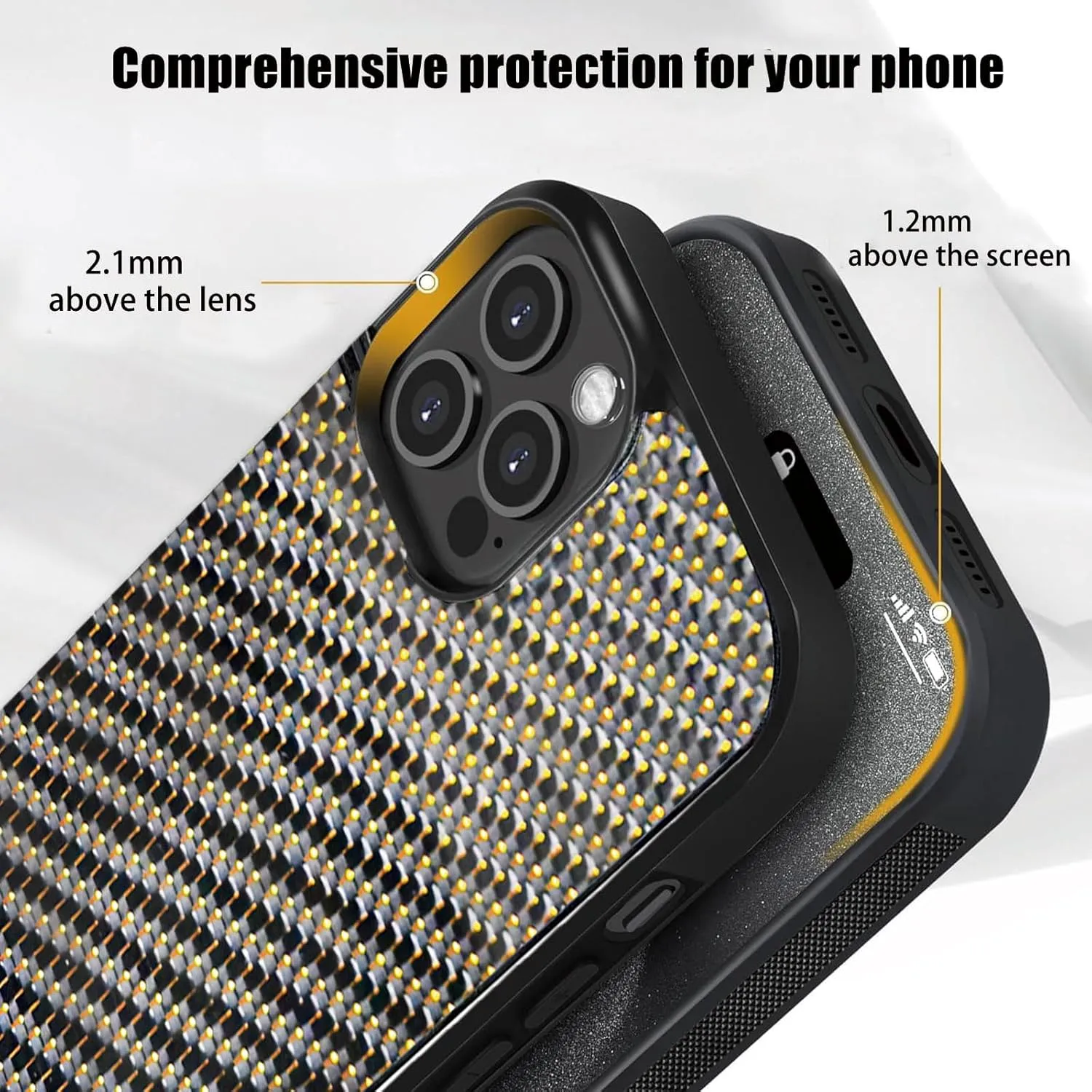 Real Forged Carbon Fiber Phone Case for iPhone X, Screen and Camera Protection, Wide Compatibility, Magnetic Wireless Charging Anti-Fall Protective Mobile Case for MagSafe (Gold)
