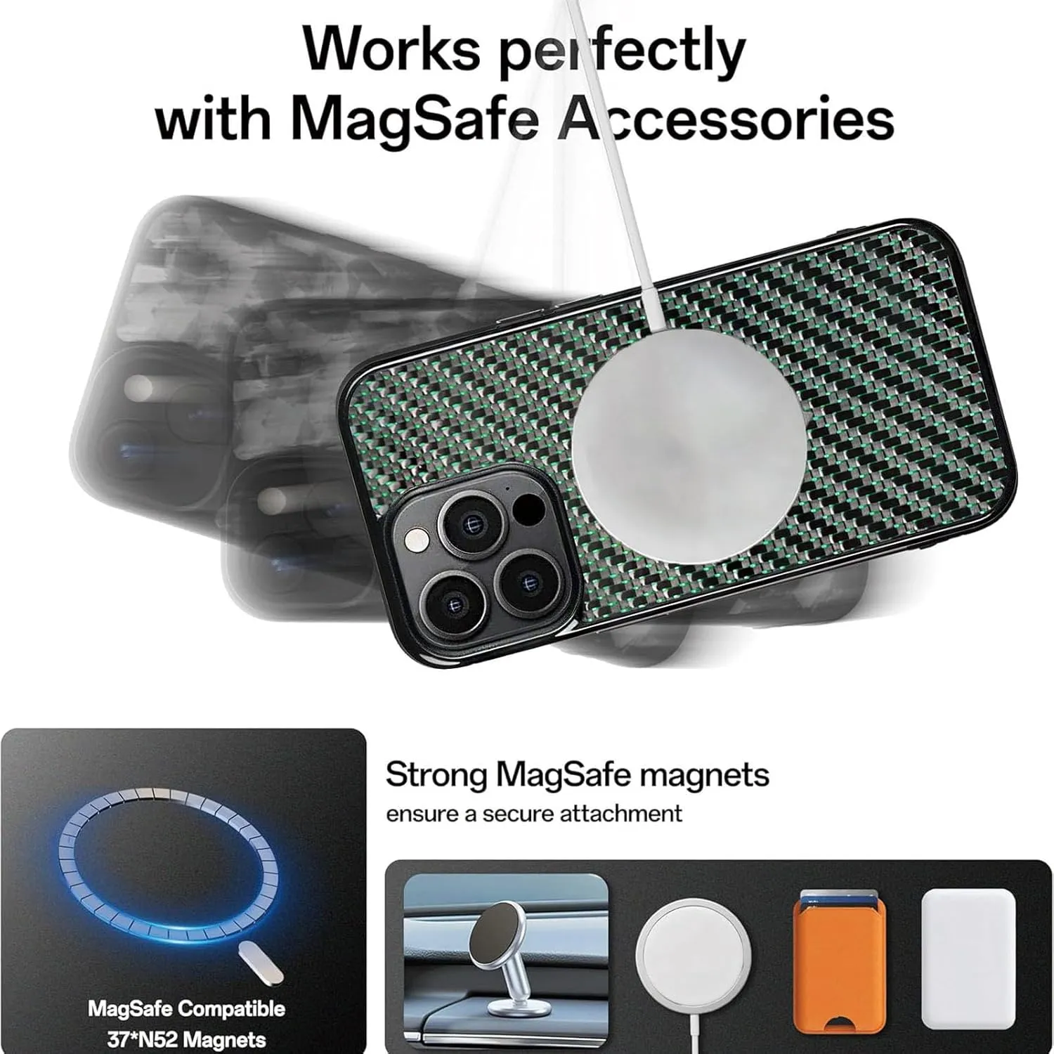 Real Forged Carbon Fiber Phone Case for iPhone X, Screen and Camera Protection, Wide Compatibility, Magnetic Wireless Charging Anti-Fall Protective Mobile Case for MagSafe (Gold)