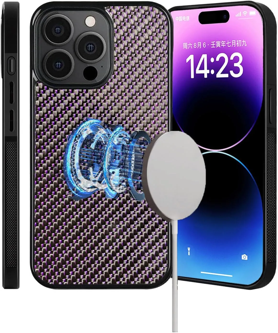 Real Forged Carbon Fiber Phone Case for iPhone X, Wide Compatibility,Screen and Camera Protection, Magnetic Wireless Charging Anti-Fall Protective Mobile Case for MagSafe (Purple)