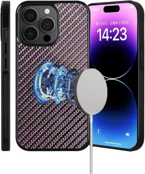 Real Forged Carbon Fiber Phone Case for iPhone X, Wide Compatibility,Screen and Camera Protection, Magnetic Wireless Charging Anti-Fall Protective Mobile Case for MagSafe (Purple)