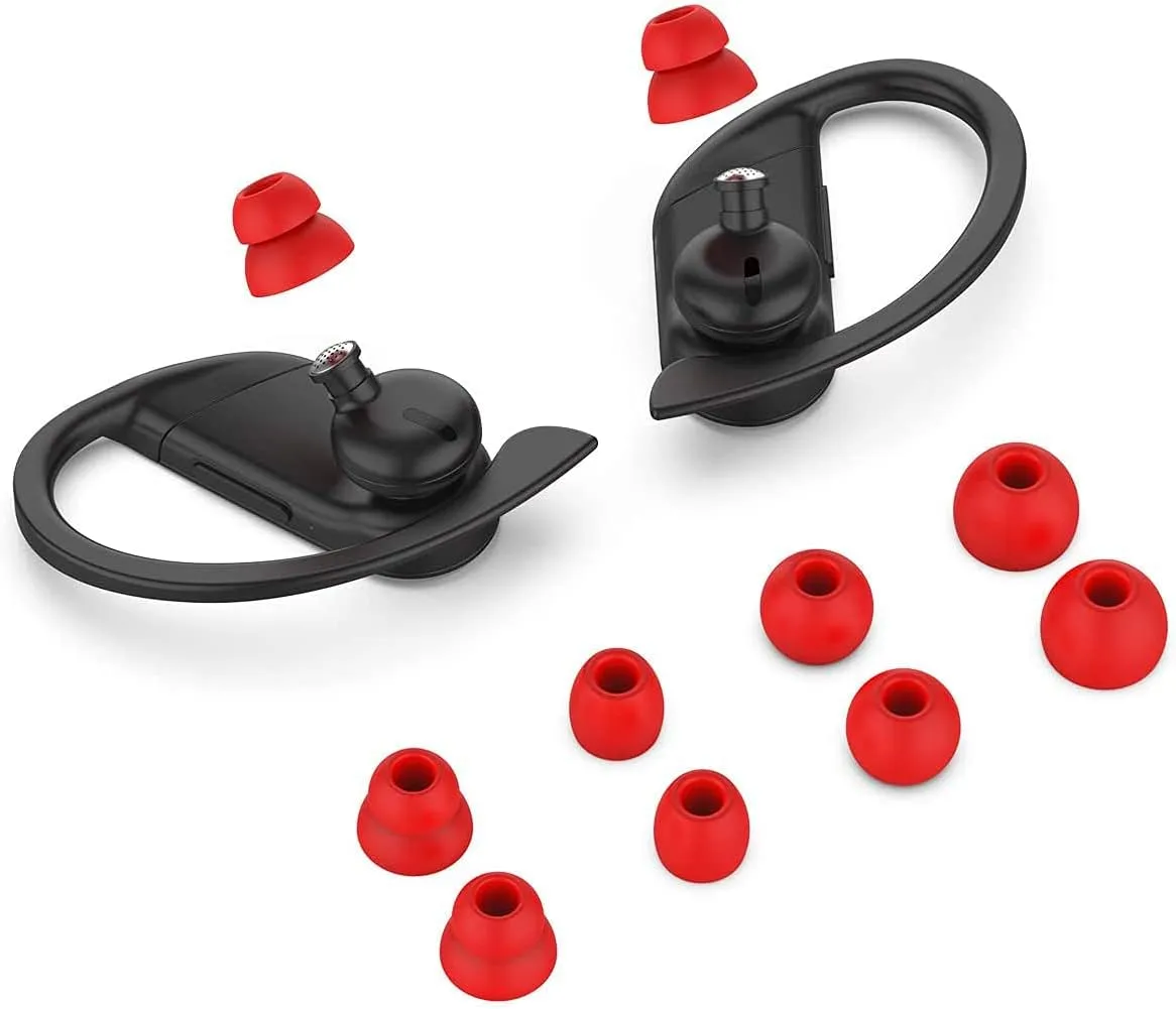 Replacement Silicone Earbuds Ear Tips Eargels Buds Set Compatible with Beats by Dr. Dre Powerbeats Pro Wireless in-Ear Earphones (4 Pairs/Lava Red)