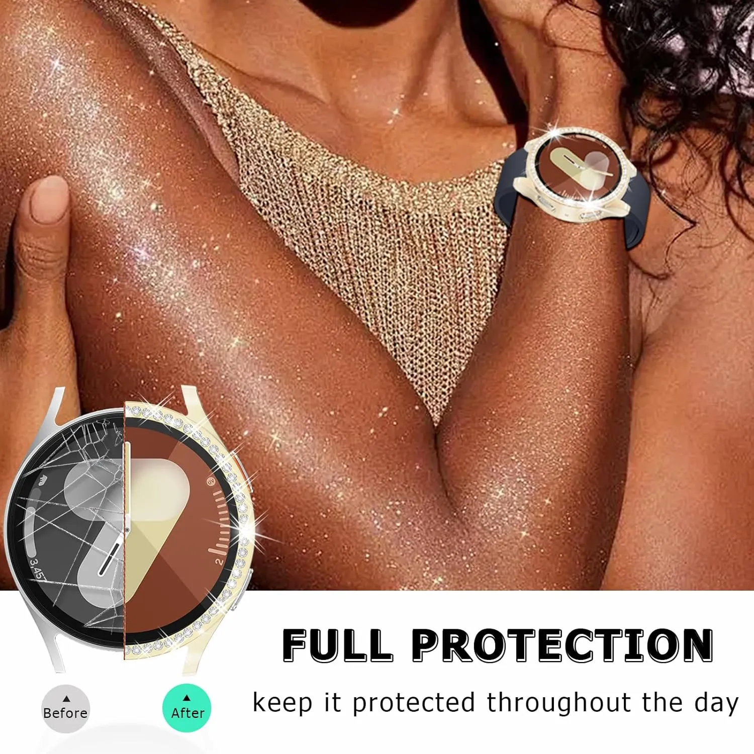 RICHONE [12Pack] Bling Screen Protector Compatible with Samsung Galaxy Watch 7 44mm 2024, Rhinestone Full Protection Flexible TPU Cases Anti Scratch Watch Bumper Cover for Galaxy Watch7 (44MM)