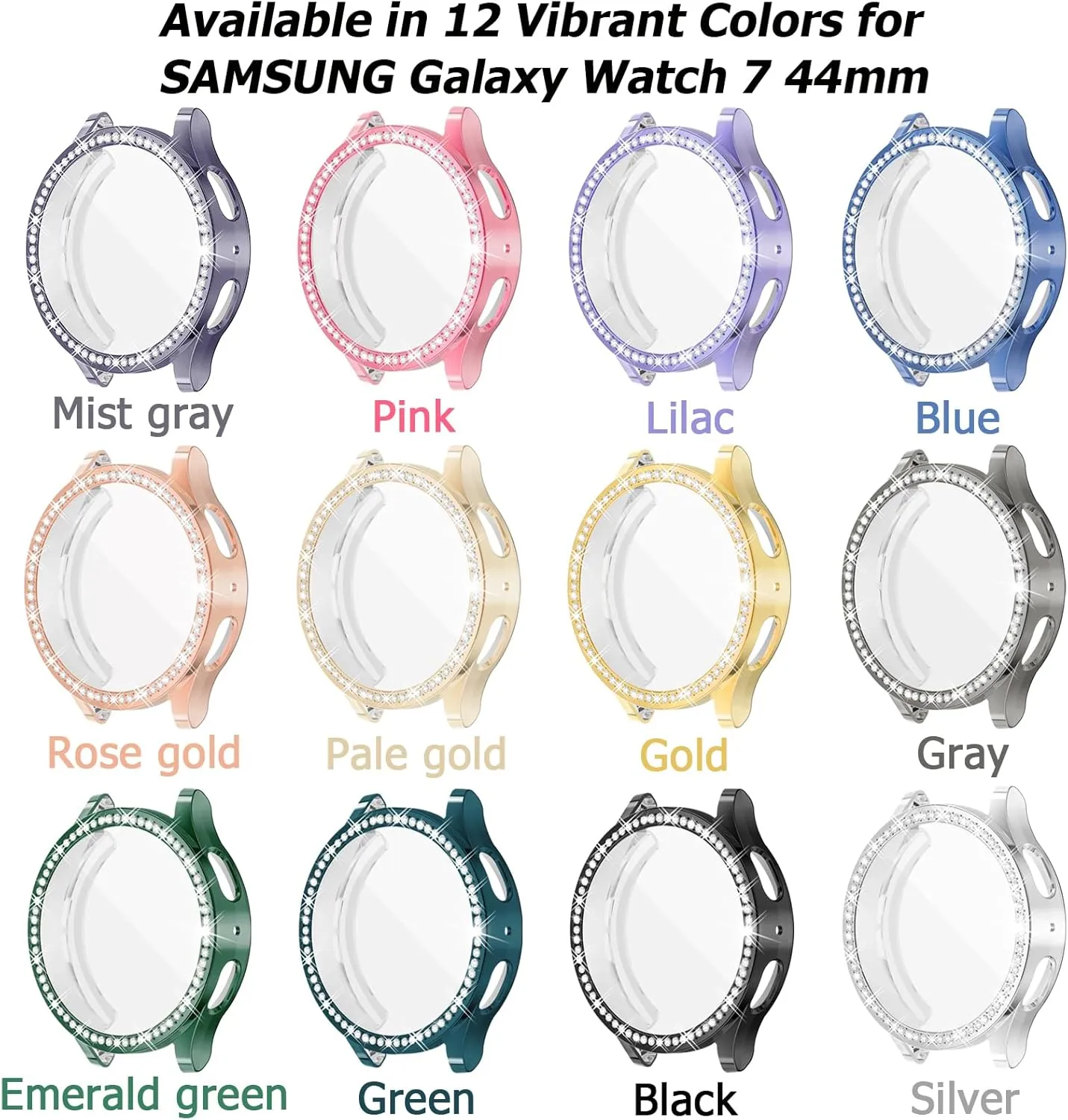 RICHONE [12Pack] Bling Screen Protector Compatible with Samsung Galaxy Watch 7 44mm 2024, Rhinestone Full Protection Flexible TPU Cases Anti Scratch Watch Bumper Cover for Galaxy Watch7 (44MM)
