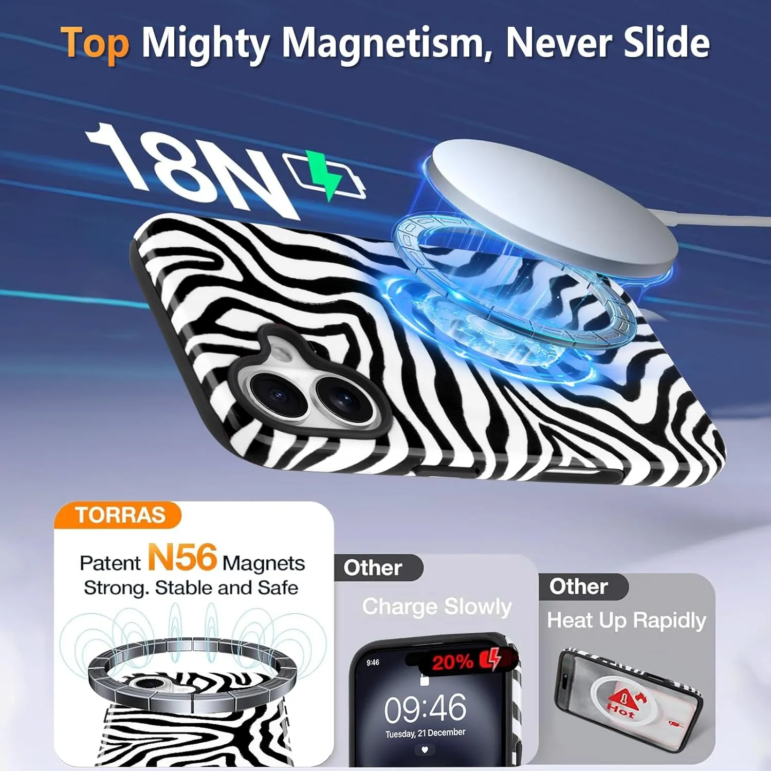 SAKUULO Magnetic for iPhone 16 Black Ocean Waves Print Pattern [Compatible with MagSafe] Wireless Charge Strengthen Protection Cover, Black Ocean Waves (6.1")