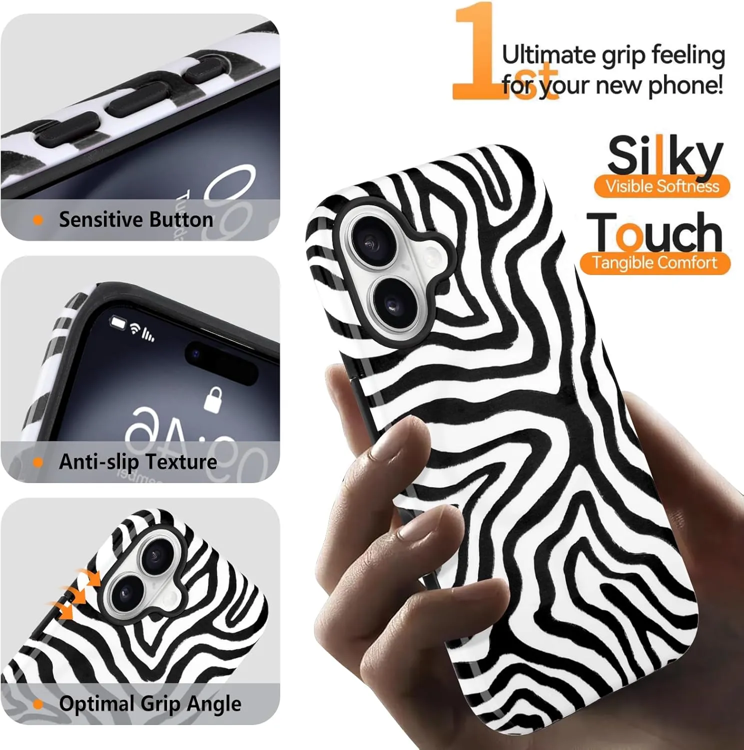 SAKUULO Magnetic for iPhone 16 Black Ocean Waves Print Pattern [Compatible with MagSafe] Wireless Charge Strengthen Protection Cover, Black Ocean Waves (6.1")
