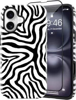 SAKUULO Magnetic for iPhone 16 Black Ocean Waves Print Pattern [Compatible with MagSafe] Wireless Charge Strengthen Protection Cover, Black Ocean Waves (6.1")