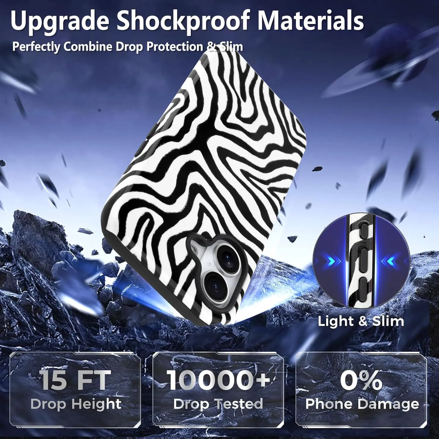 SAKUULO Magnetic for iPhone 16 Black Ocean Waves Print Pattern [Compatible with MagSafe] Wireless Charge Strengthen Protection Cover, Black Ocean Waves (6.1")