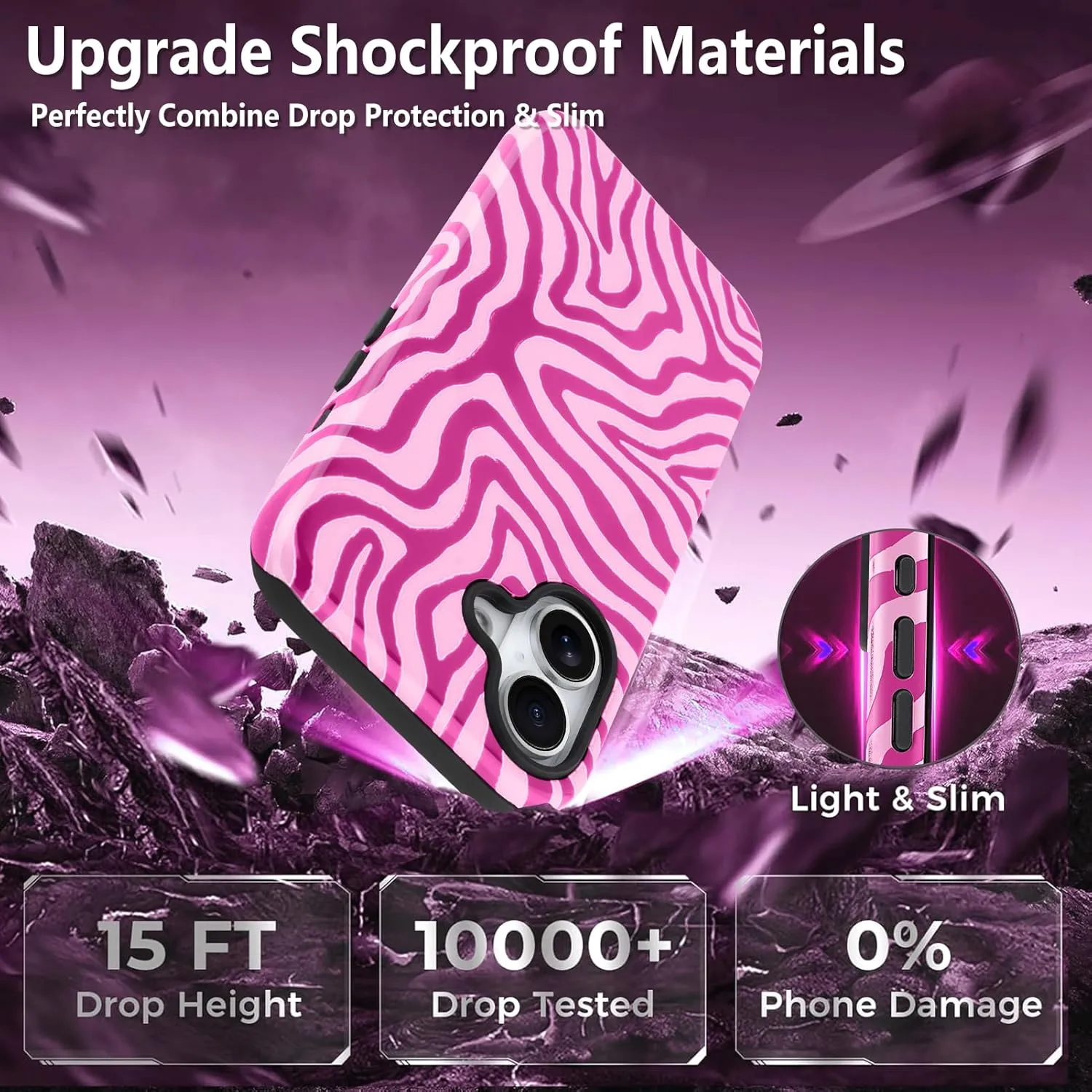 SAKUULO Magnetic for iPhone 16 Hot Pink Ocean Waves Print Pattern [Compatible with MagSafe] Wireless Charge Strengthen Protection Cover, Hot Pink Ocean Waves (6.1")
