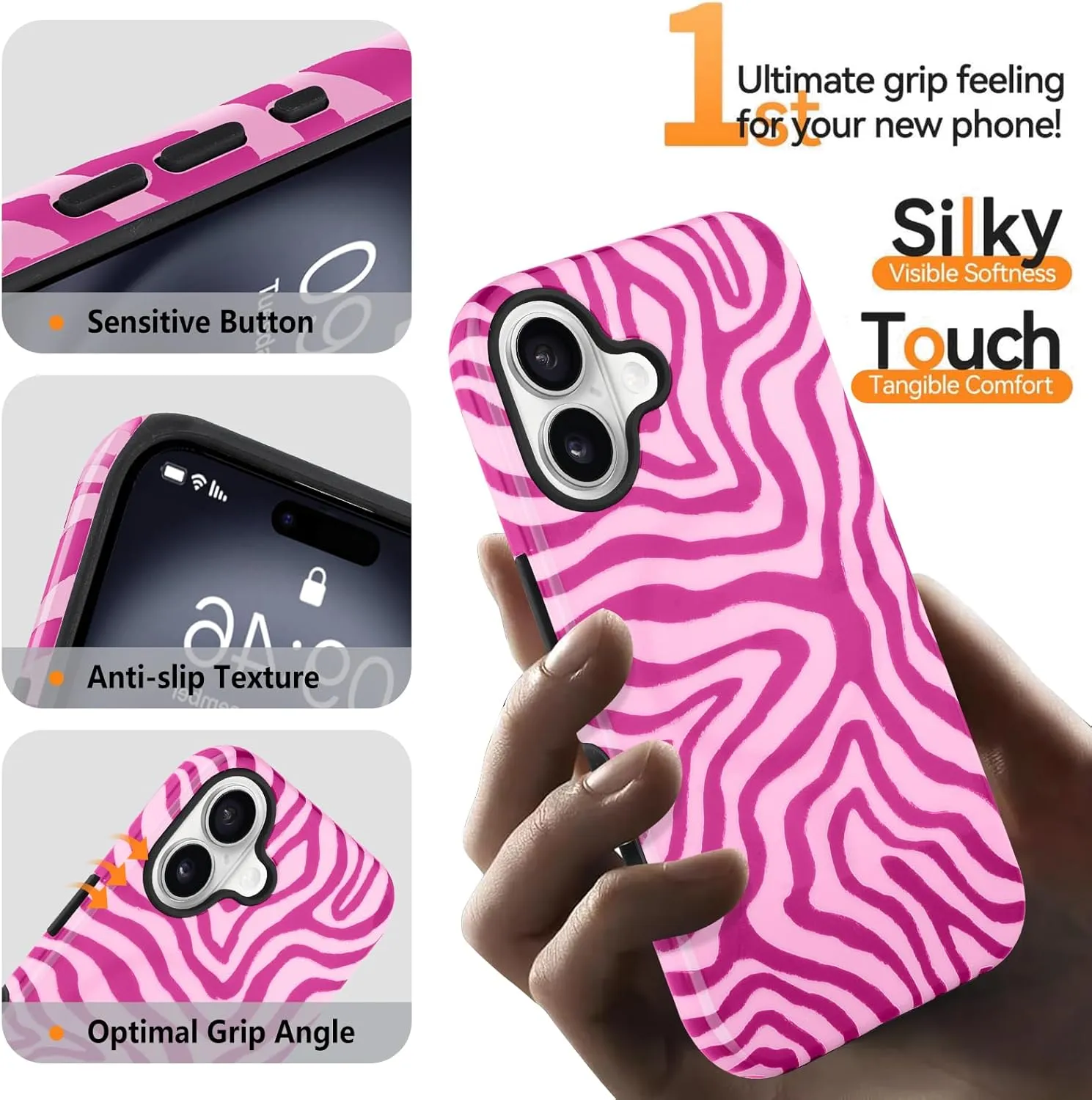 SAKUULO Magnetic for iPhone 16 Hot Pink Ocean Waves Print Pattern [Compatible with MagSafe] Wireless Charge Strengthen Protection Cover, Hot Pink Ocean Waves (6.1")