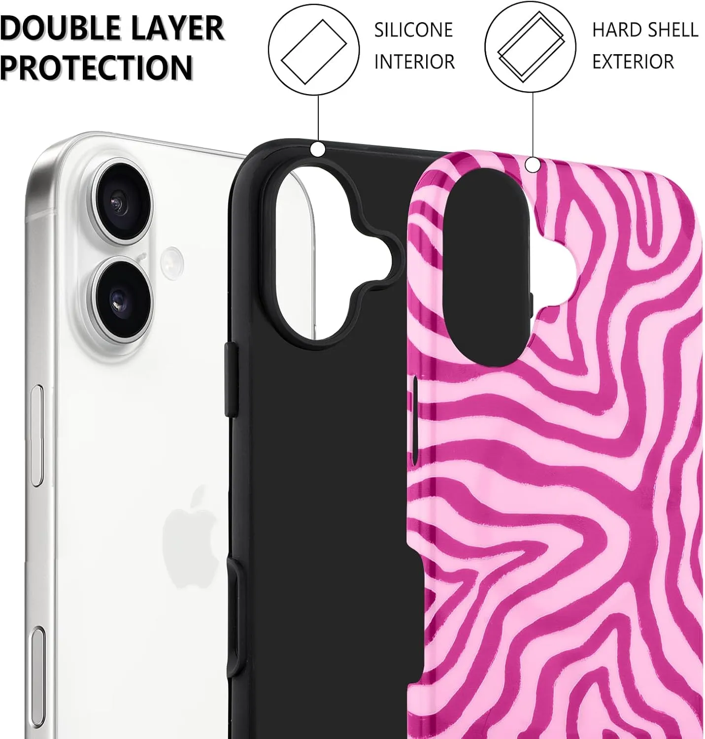 SAKUULO Magnetic for iPhone 16 Hot Pink Ocean Waves Print Pattern [Compatible with MagSafe] Wireless Charge Strengthen Protection Cover, Hot Pink Ocean Waves (6.1")