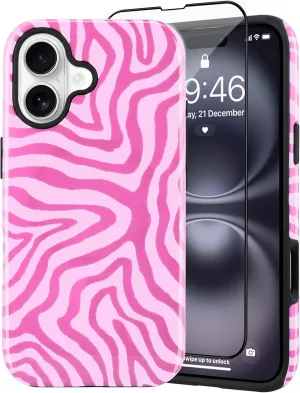 SAKUULO Magnetic for iPhone 16 Pink Ocean Waves Print Pattern [Compatible with MagSafe] Wireless Charge Strengthen Protection Cover, Pink Ocean Waves (6.1")