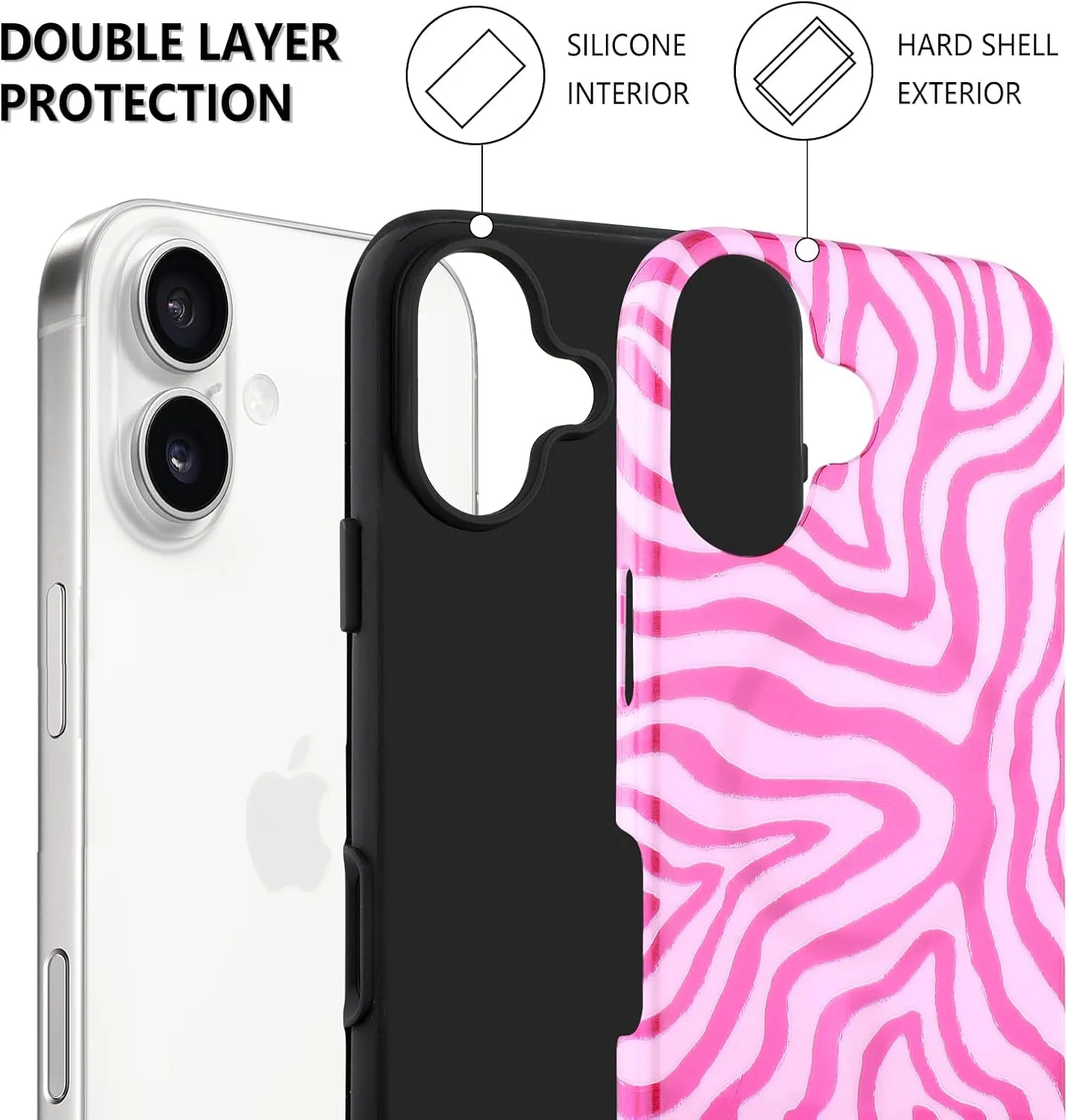 SAKUULO Magnetic for iPhone 16 Pink Ocean Waves Print Pattern [Compatible with MagSafe] Wireless Charge Strengthen Protection Cover, Pink Ocean Waves (6.1")
