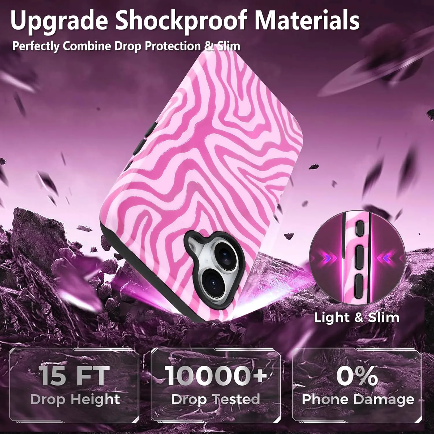 SAKUULO Magnetic for iPhone 16 Pink Ocean Waves Print Pattern [Compatible with MagSafe] Wireless Charge Strengthen Protection Cover, Pink Ocean Waves (6.1")