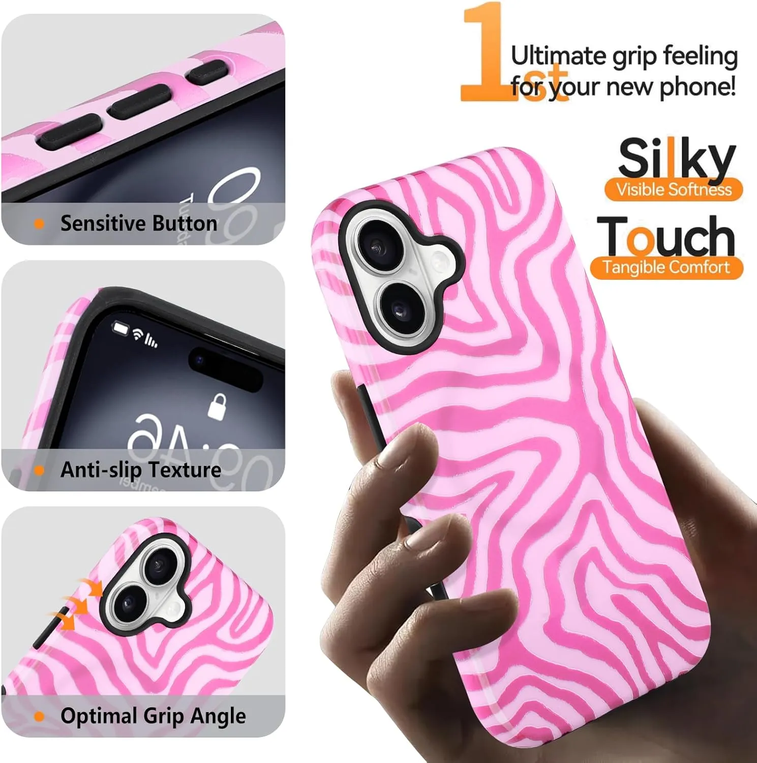 SAKUULO Magnetic for iPhone 16 Pink Ocean Waves Print Pattern [Compatible with MagSafe] Wireless Charge Strengthen Protection Cover, Pink Ocean Waves (6.1")