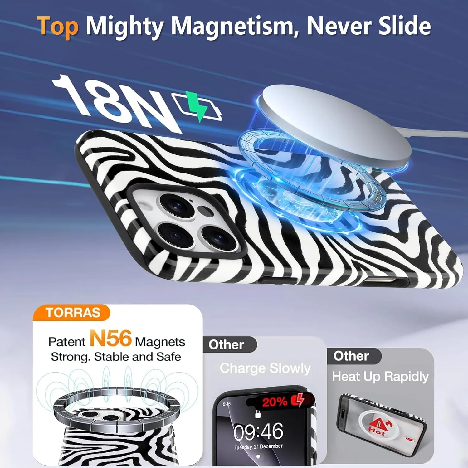 SAKUULO Magnetic for iPhone 16 Pro Max Black Ocean Waves Print Pattern [Compatible with MagSafe] Wireless Charge Strengthen Protection Cover, Black Ocean Waves (6.9")
