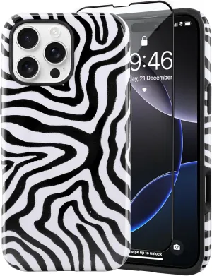 SAKUULO Magnetic for iPhone 16 Pro Max Black Ocean Waves Print Pattern [Compatible with MagSafe] Wireless Charge Strengthen Protection Cover, Black Ocean Waves (6.9")