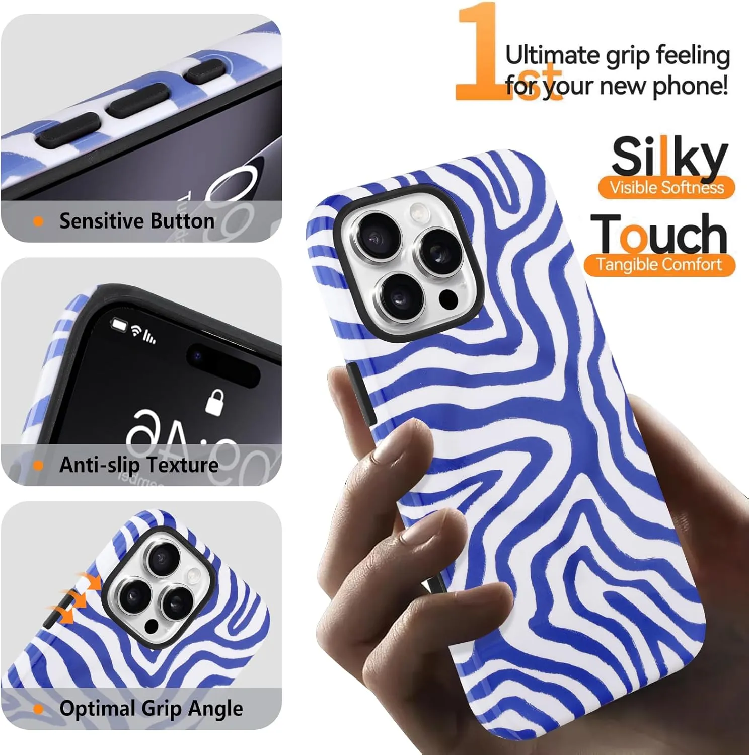 SAKUULO Magnetic for iPhone 16 Pro Max Blue Ocean Waves Print Pattern [Compatible with MagSafe] Wireless Charge Strengthen Protection Cover, Blue Ocean Waves (6.9")