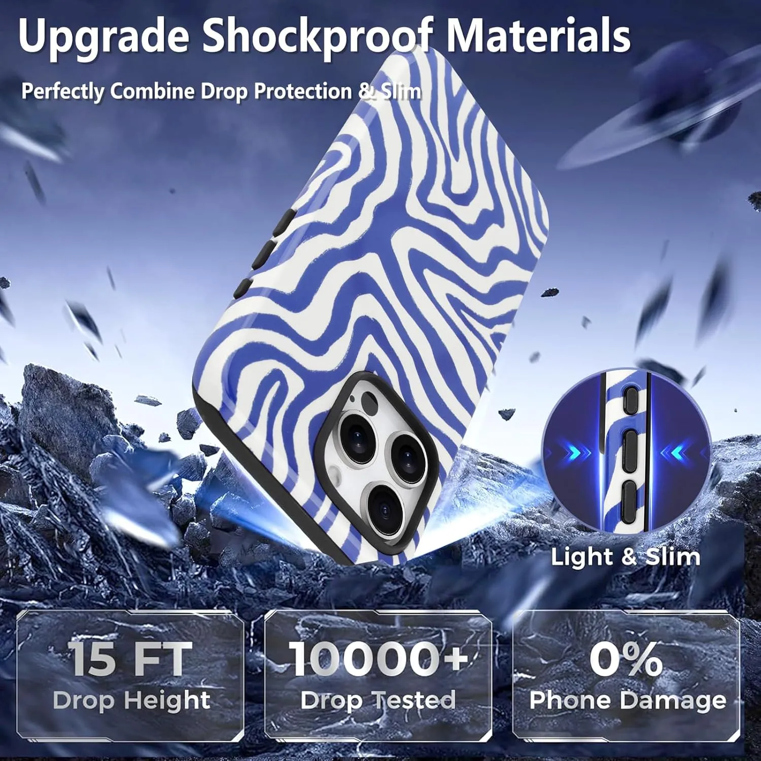 SAKUULO Magnetic for iPhone 16 Pro Max Blue Ocean Waves Print Pattern [Compatible with MagSafe] Wireless Charge Strengthen Protection Cover, Blue Ocean Waves (6.9")
