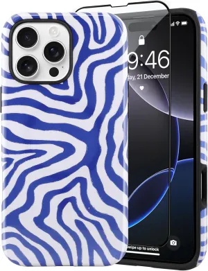 SAKUULO Magnetic for iPhone 16 Pro Max Blue Ocean Waves Print Pattern [Compatible with MagSafe] Wireless Charge Strengthen Protection Cover, Blue Ocean Waves (6.9")