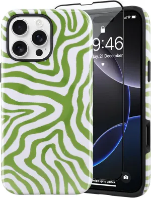 SAKUULO Magnetic for iPhone 16 Pro Max Green Ocean Waves Print Pattern [Compatible with MagSafe] Wireless Charge Strengthen Protection Cover, Green Ocean Waves (6.9")
