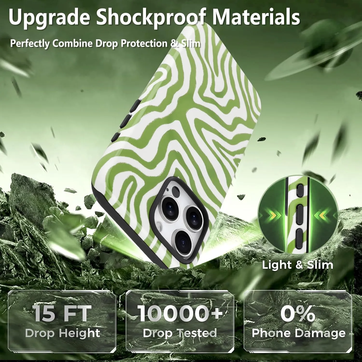 SAKUULO Magnetic for iPhone 16 Pro Max Green Ocean Waves Print Pattern [Compatible with MagSafe] Wireless Charge Strengthen Protection Cover, Green Ocean Waves (6.9")