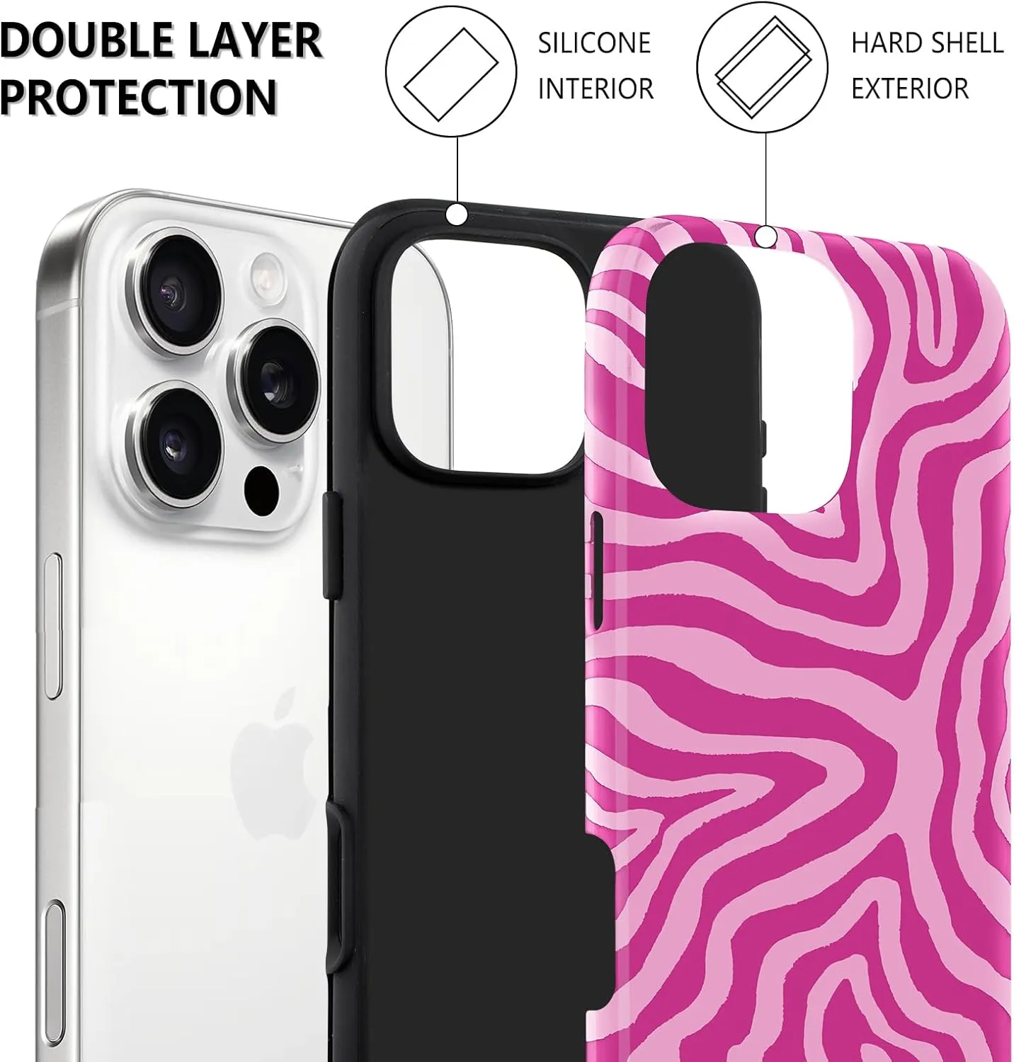 SAKUULO Magnetic for iPhone 16 Pro Max Hot Pink Ocean Waves Print Pattern [Compatible with MagSafe] Wireless Charge Strengthen Protection Cover, Hot Pink Ocean Waves (6.9")