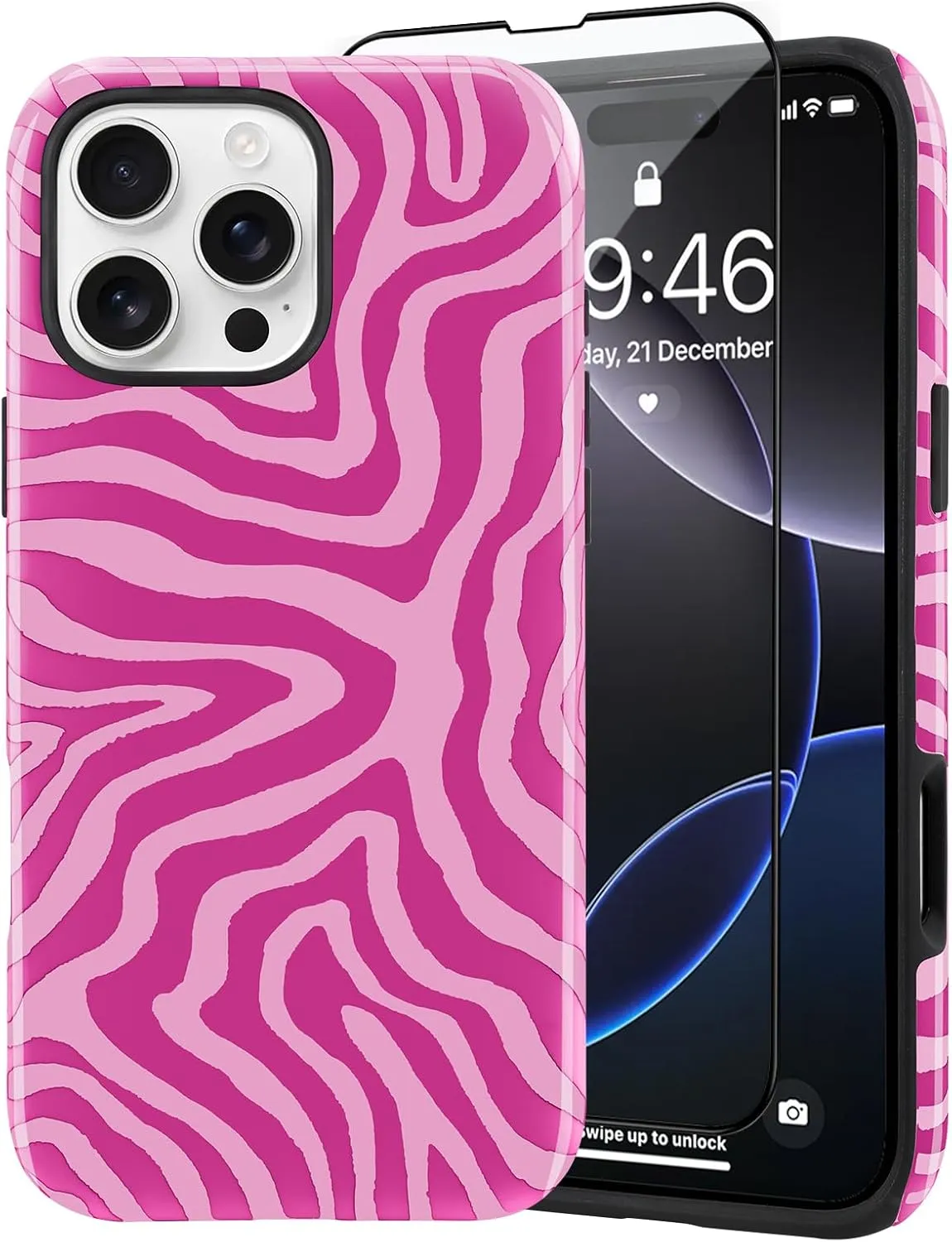 SAKUULO Magnetic for iPhone 16 Pro Max Hot Pink Ocean Waves Print Pattern [Compatible with MagSafe] Wireless Charge Strengthen Protection Cover, Hot Pink Ocean Waves (6.9")