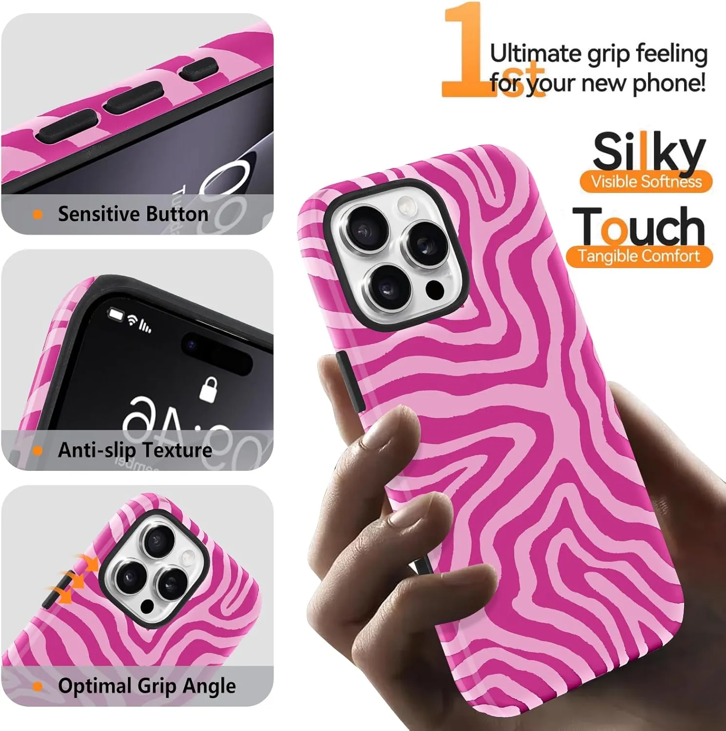 SAKUULO Magnetic for iPhone 16 Pro Max Hot Pink Ocean Waves Print Pattern [Compatible with MagSafe] Wireless Charge Strengthen Protection Cover, Hot Pink Ocean Waves (6.9")