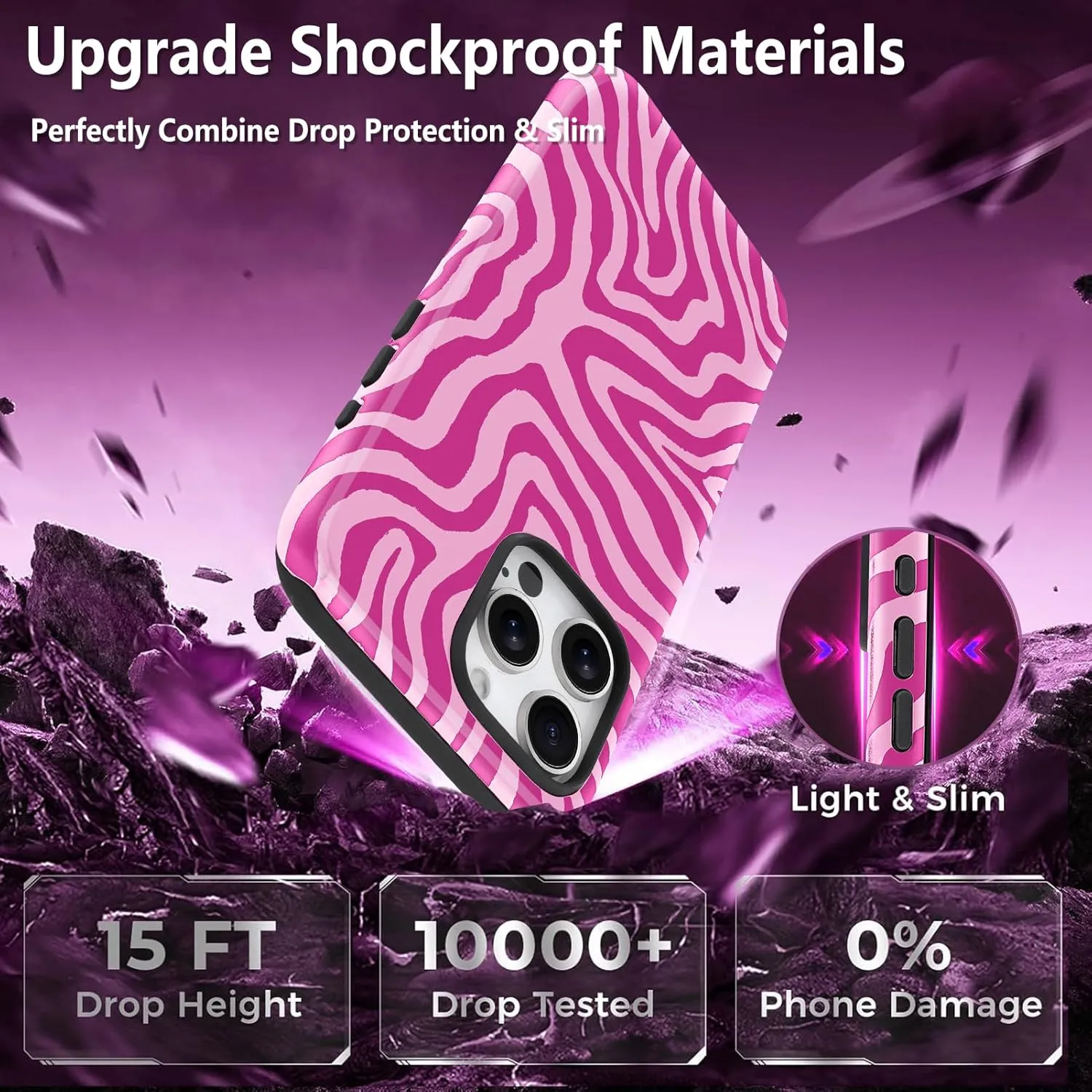 SAKUULO Magnetic for iPhone 16 Pro Max Hot Pink Ocean Waves Print Pattern [Compatible with MagSafe] Wireless Charge Strengthen Protection Cover, Hot Pink Ocean Waves (6.9")