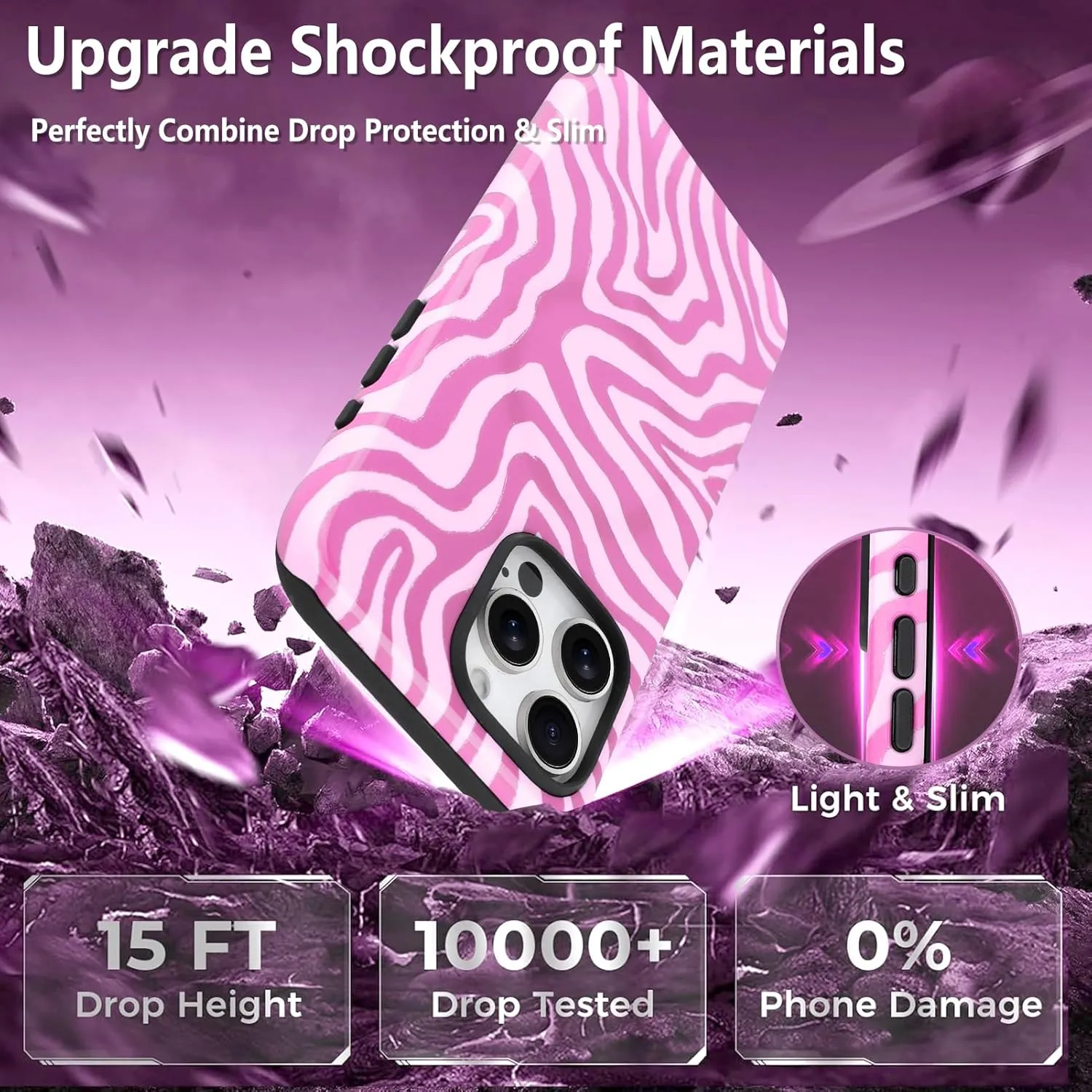 SAKUULO Magnetic for iPhone 16 Pro Max Pink Ocean Waves Print Pattern [Compatible with MagSafe] Wireless Charge Strengthen Protection Cover, Pink Ocean Waves (6.9")