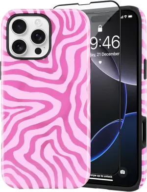 SAKUULO Magnetic for iPhone 16 Pro Max Pink Ocean Waves Print Pattern [Compatible with MagSafe] Wireless Charge Strengthen Protection Cover, Pink Ocean Waves (6.9")