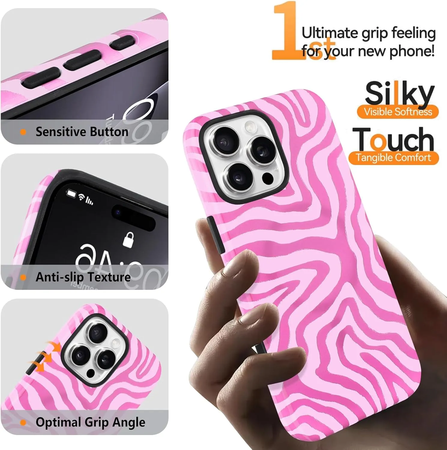 SAKUULO Magnetic for iPhone 16 Pro Max Pink Ocean Waves Print Pattern [Compatible with MagSafe] Wireless Charge Strengthen Protection Cover, Pink Ocean Waves (6.9")