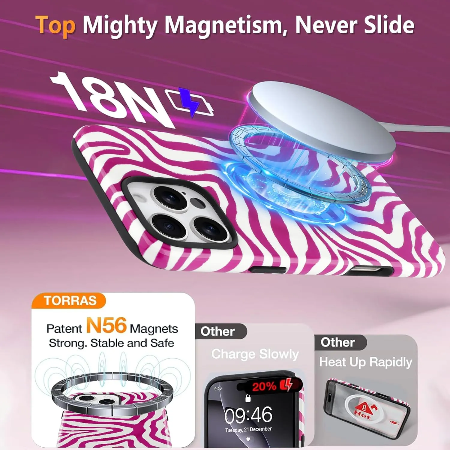 SAKUULO Magnetic for iPhone 16 Pro Max Red Ocean Waves Print Pattern [Compatible with MagSafe] Wireless Charge Strengthen Protection Cover, Red Ocean Waves (6.9")