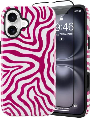 SAKUULO Magnetic for iPhone 16 Red Ocean Waves Print Pattern [Compatible with MagSafe] Wireless Charge Strengthen Protection Cover, Red Ocean Waves (6.1")