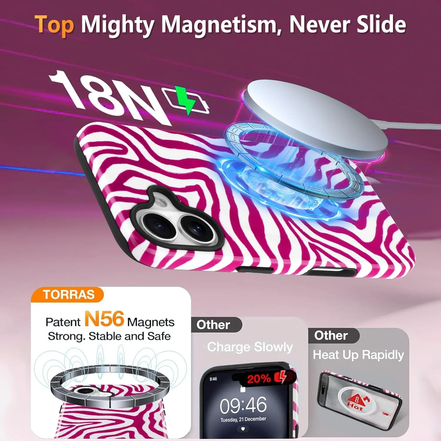 SAKUULO Magnetic for iPhone 16 Red Ocean Waves Print Pattern [Compatible with MagSafe] Wireless Charge Strengthen Protection Cover, Red Ocean Waves (6.1")