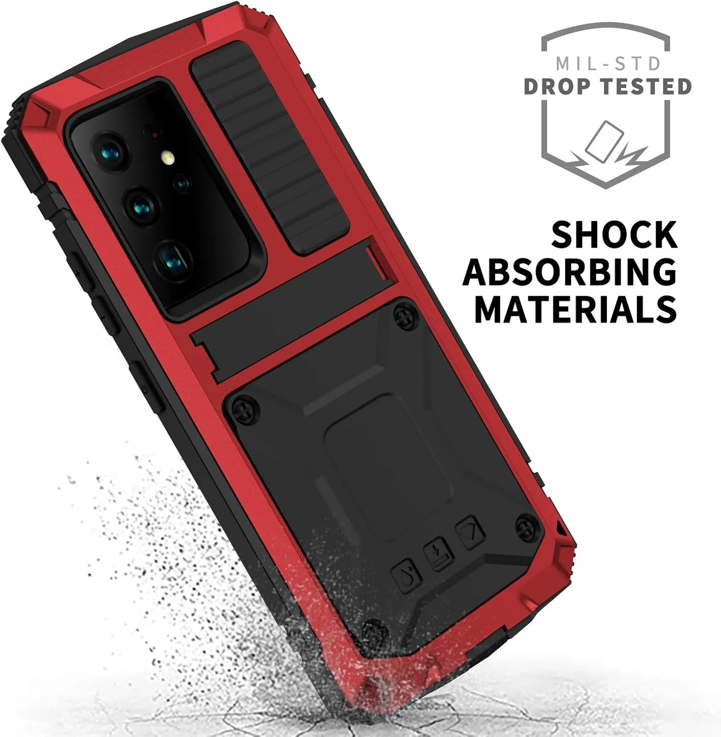 Samsung Galaxy S21 Ultra Metal Cases Built-in Screen Protector Stand Durable Full Body Heavy Duty Shockproof Drop Tested case for S21 Ultra 5G (Red, S21 Ultra)