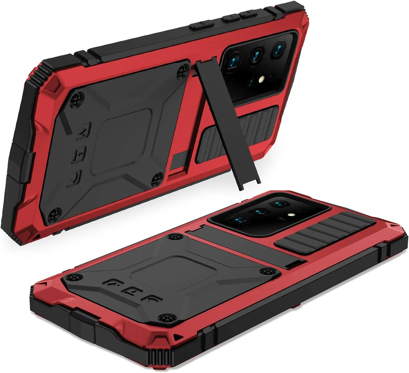 Samsung Galaxy S21 Ultra Metal Cases Built-in Screen Protector Stand Durable Full Body Heavy Duty Shockproof Drop Tested case for S21 Ultra 5G (Red, S21 Ultra)