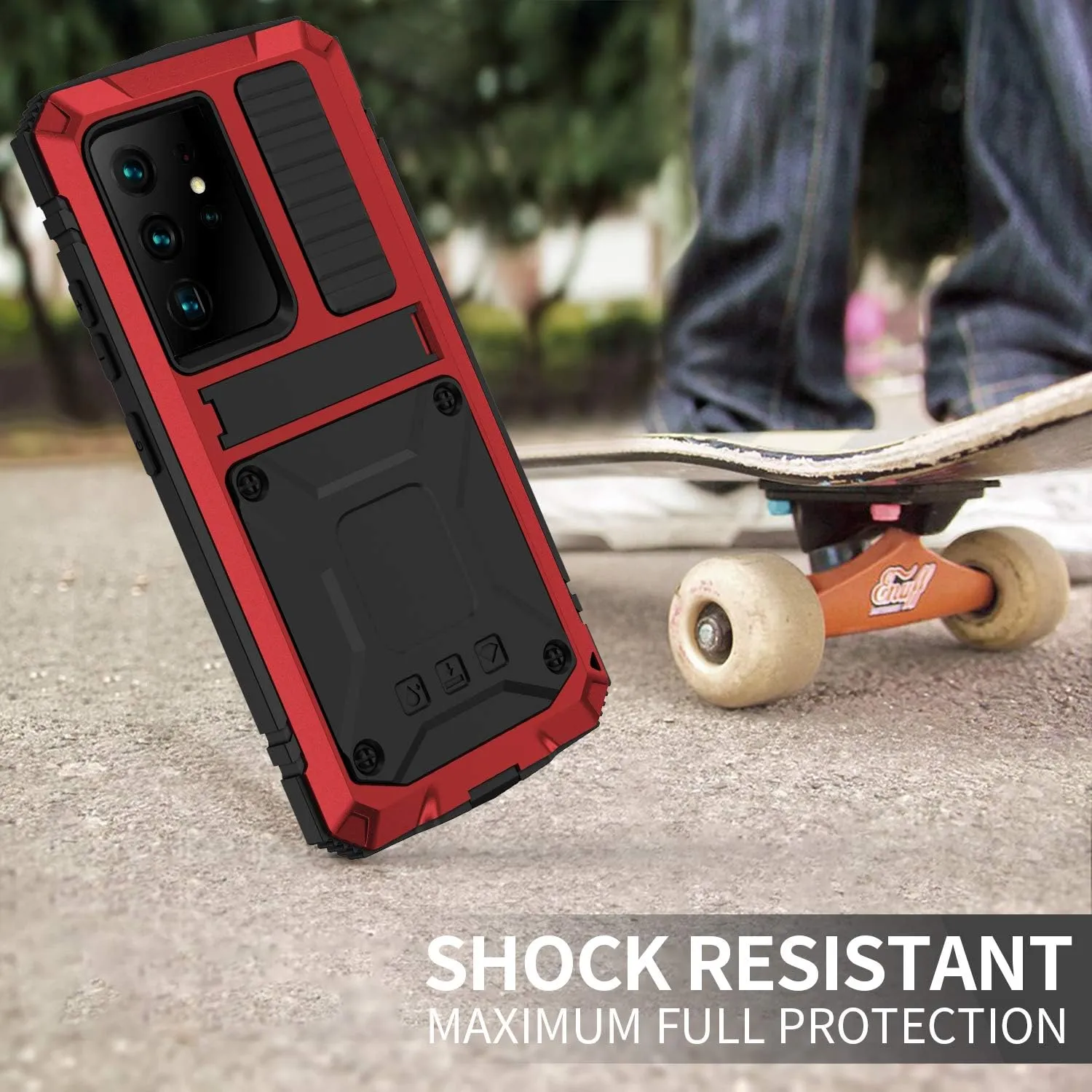 Samsung Galaxy S21 Ultra Metal Cases Built-in Screen Protector Stand Durable Full Body Heavy Duty Shockproof Drop Tested case for S21 Ultra 5G (Red, S21 Ultra)