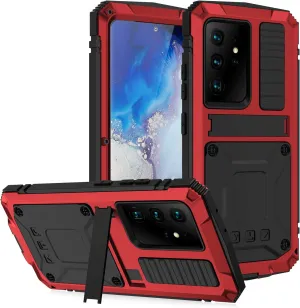 Samsung Galaxy S21 Ultra Metal Cases Built-in Screen Protector Stand Durable Full Body Heavy Duty Shockproof Drop Tested case for S21 Ultra 5G (Red, S21 Ultra)
